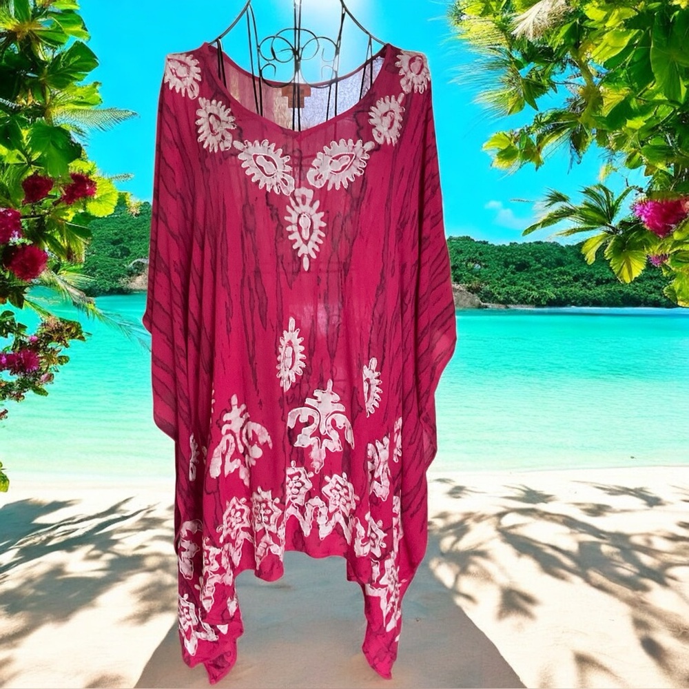 💖 Pink Embroidered Tie-Dye Cover-Up 💖